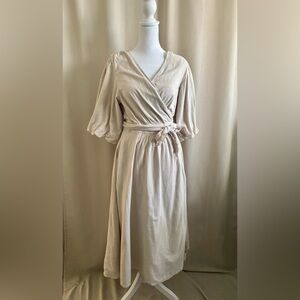 Oak + Fort Linen Wrap Midi Dress | Size L